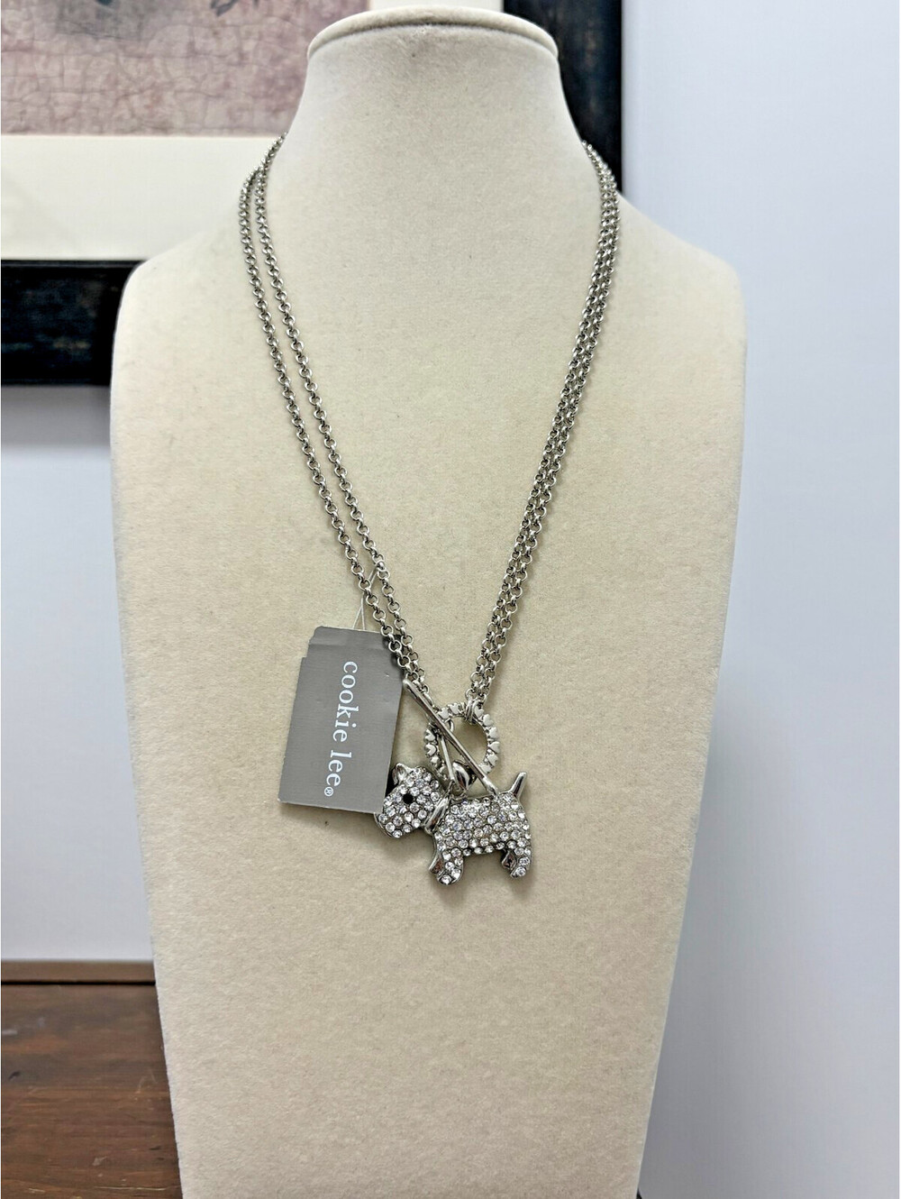 Cookie Lee Rhinestone Pave Scottish Terrier Dog Scottie Silver Tone Chain 18"
